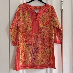 Gretchen Scott Orange & Pink Print Cotton Tunic Size Small